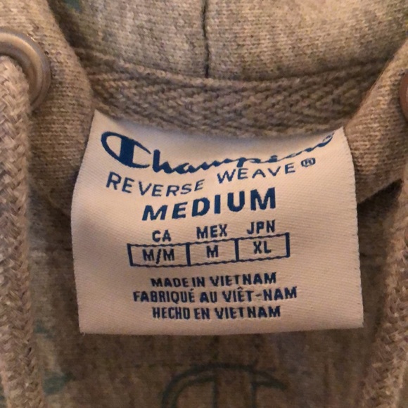 Champion Hoodie Sweatshirt M Gray Reverse Weave All Over Print Logo Y2K Vintage - Picture 2 of 5